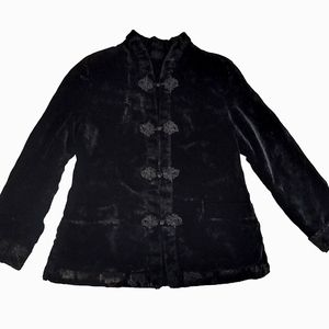 Vintage Women's Black Velvet Faux Fur Trim Jacket.